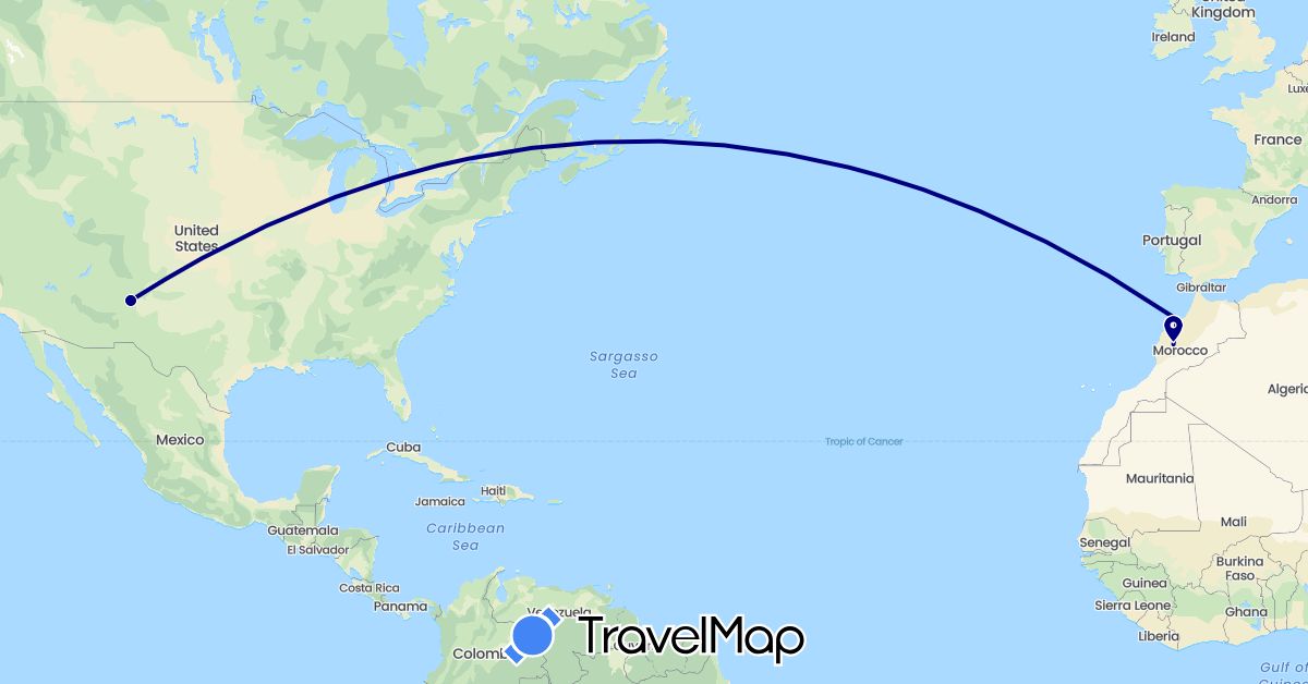TravelMap itinerary: driving in Morocco, United States (Africa, North America)